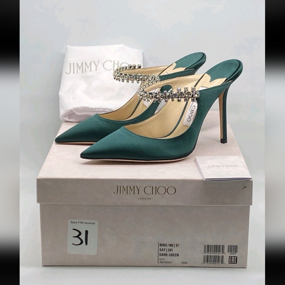 ❗️SOLD❗️Jimmy Choo Bing 100mm Satin Heels Geen New W/box & Dust Bag
